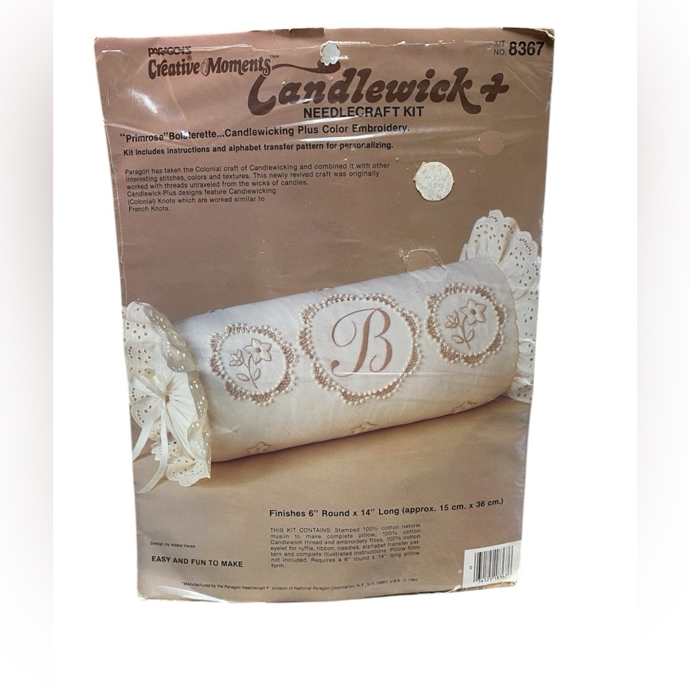 Candlewick Embroidery Kit 8367 VTG 1984 Primrose Bolsterette Paragon Needlecraft